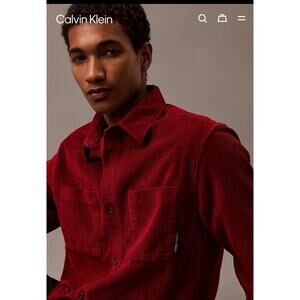 Calvin Klein Shirt Mens XXL Red Corduroy Classic Fit Long Sleeve Button Up $119